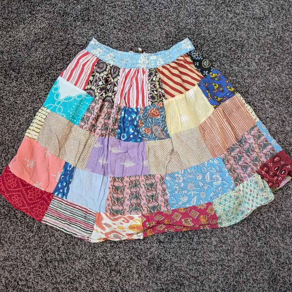Vintage Patchwork Multicolor Circle Skirt with Elastic Waist - Picture 5 of 5